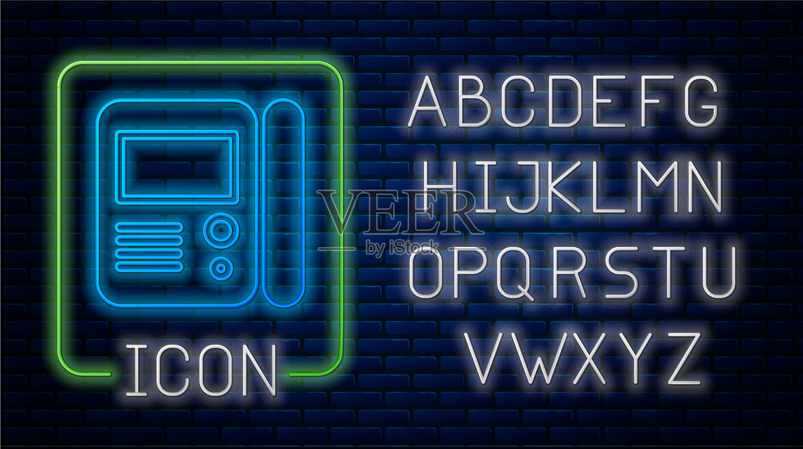 发光的霓虹灯房对讲系统图标隔离插画图片素材