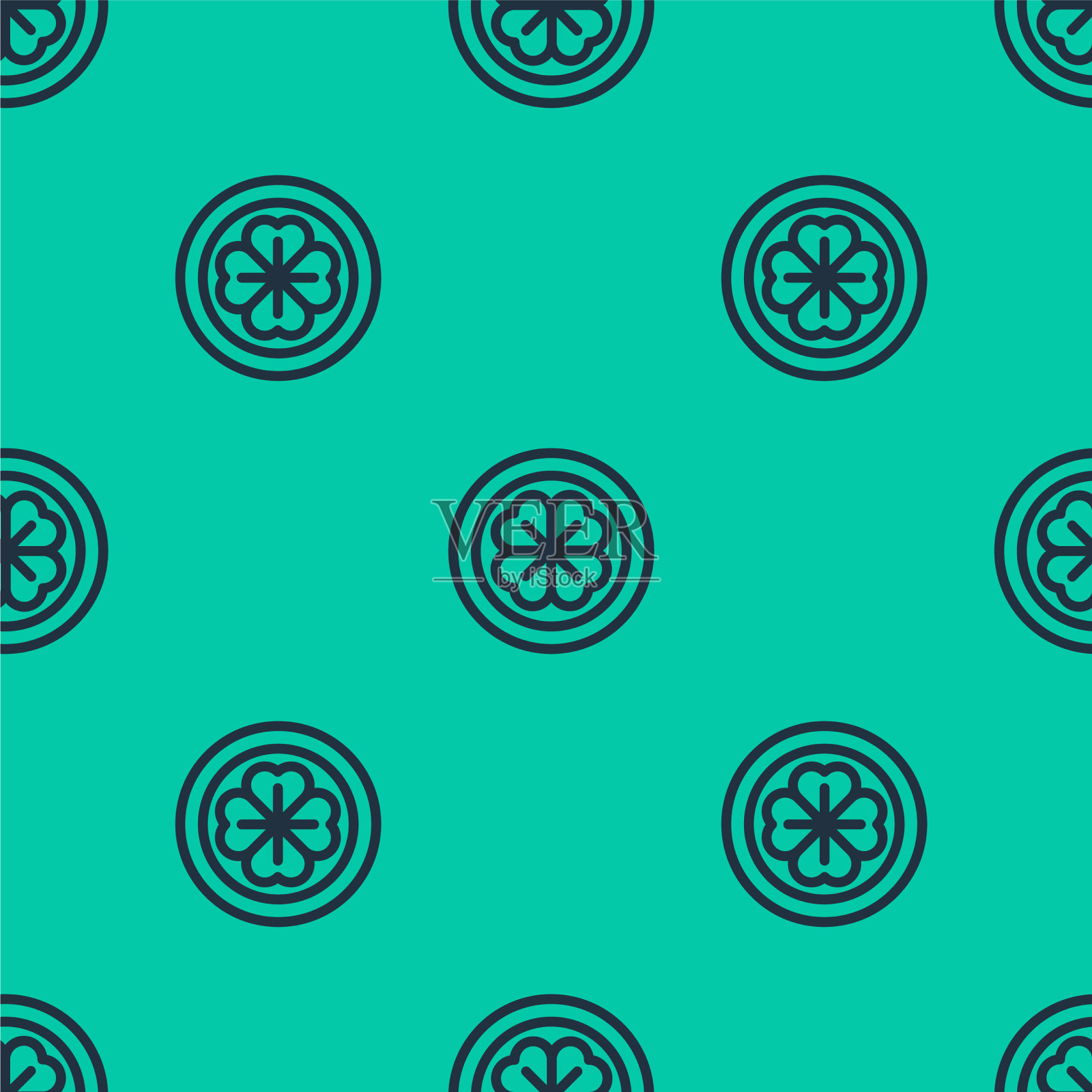 蓝线金币与四叶三叶草的图标插画图片素材