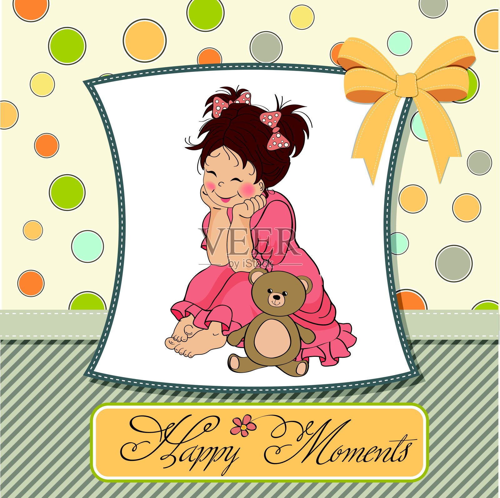 小女孩玩她的玩具熊设计模板素材