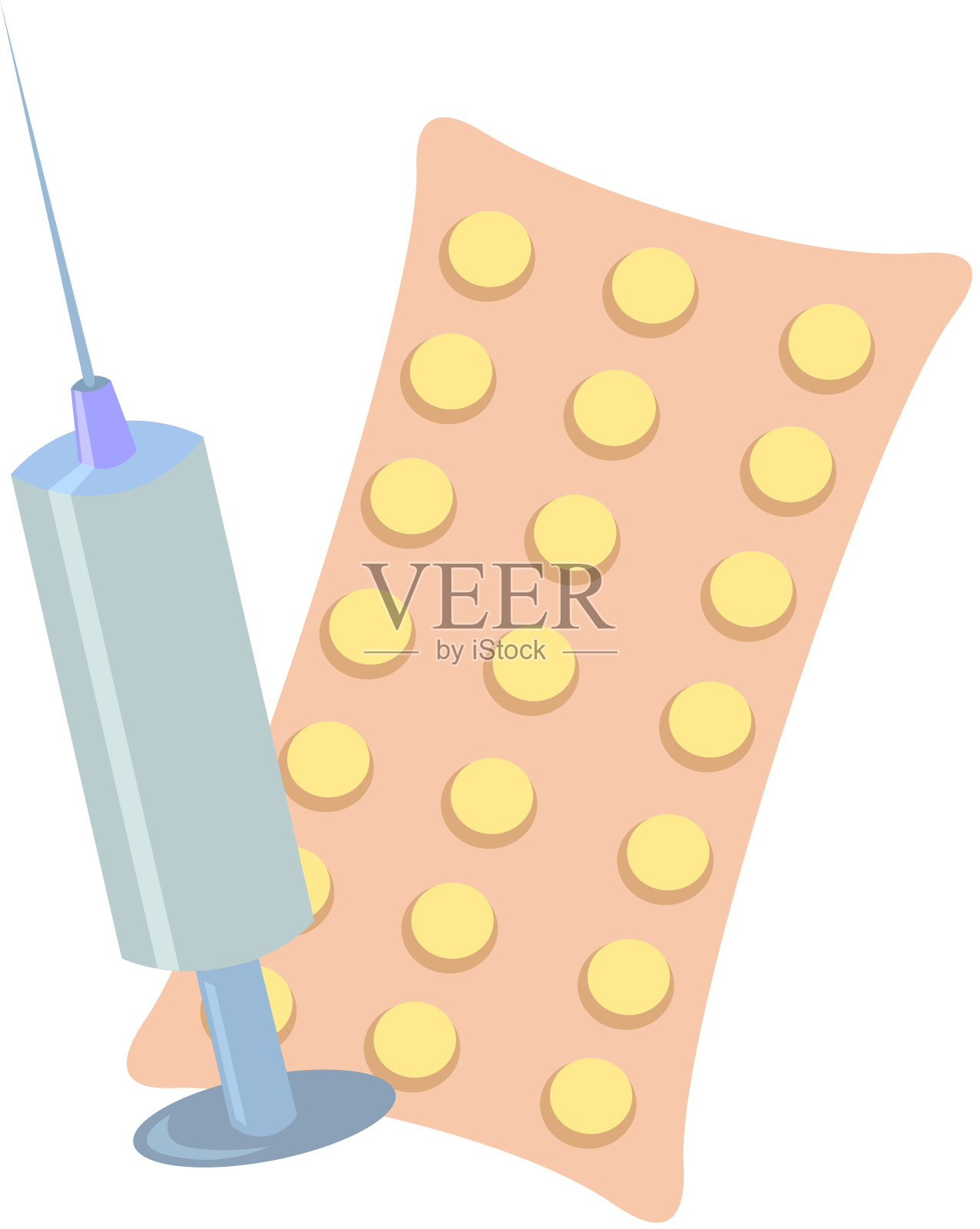 的药物。药片和注射器。口头和非肠道。治疗。医疗设备。插画图片素材