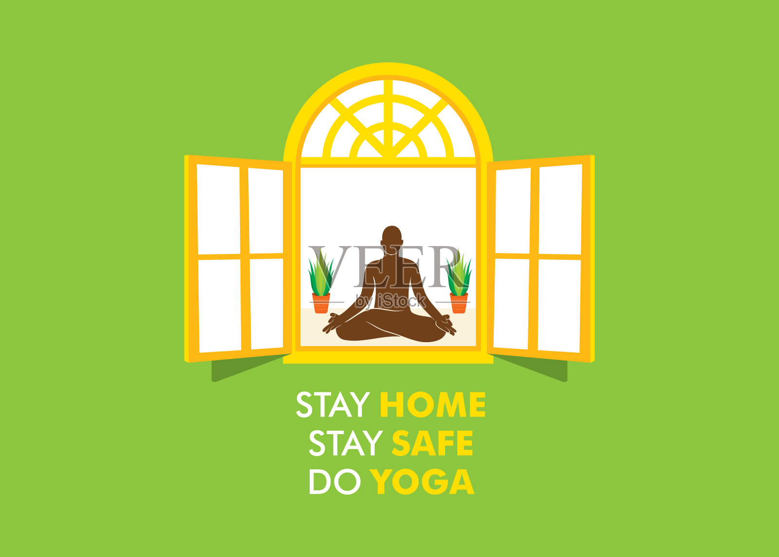 呆在家里，保持安全，做瑜伽的概念设计海报插画图片素材