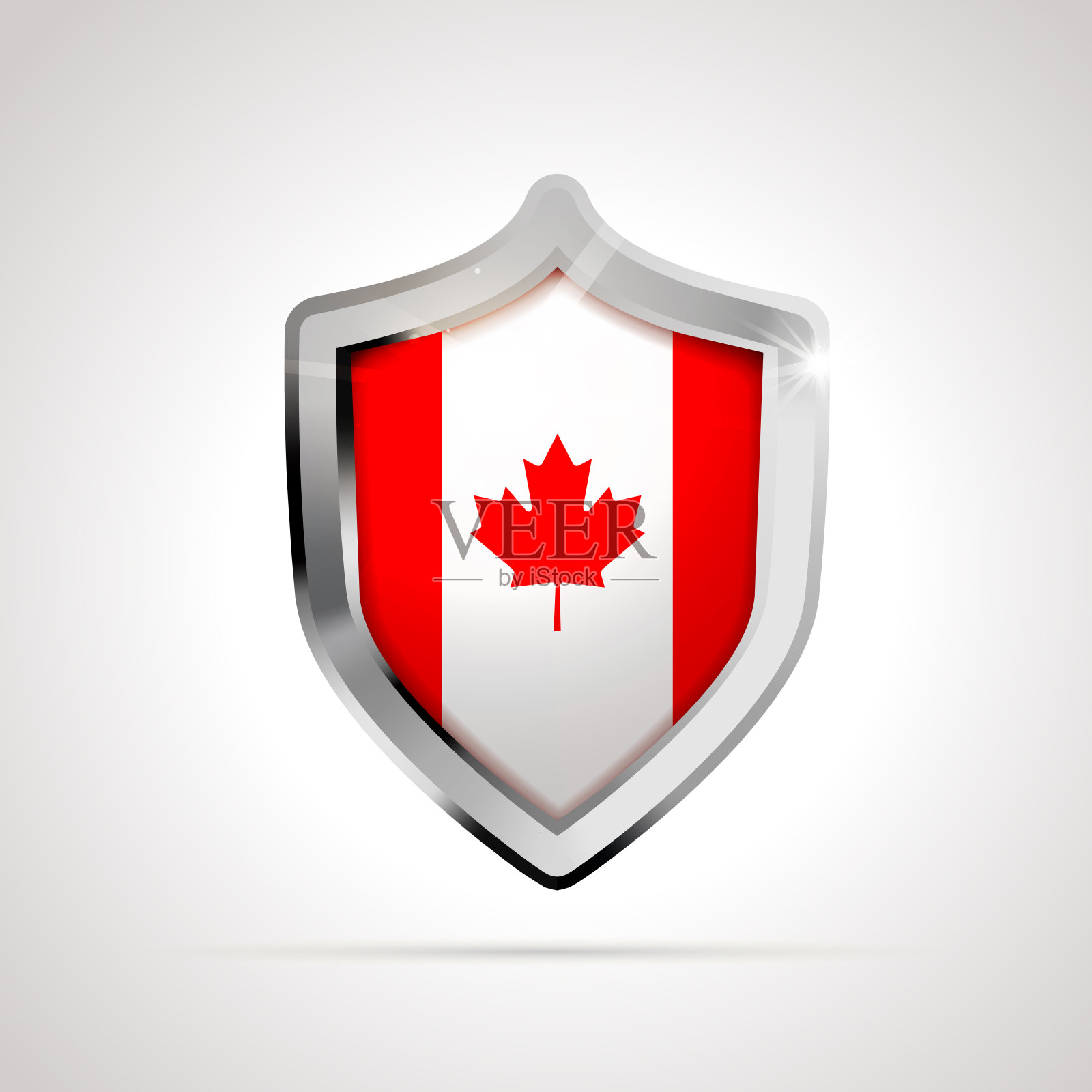 加拿大国旗作为一个光滑的盾牌投射在白色的背景上插画图片素材