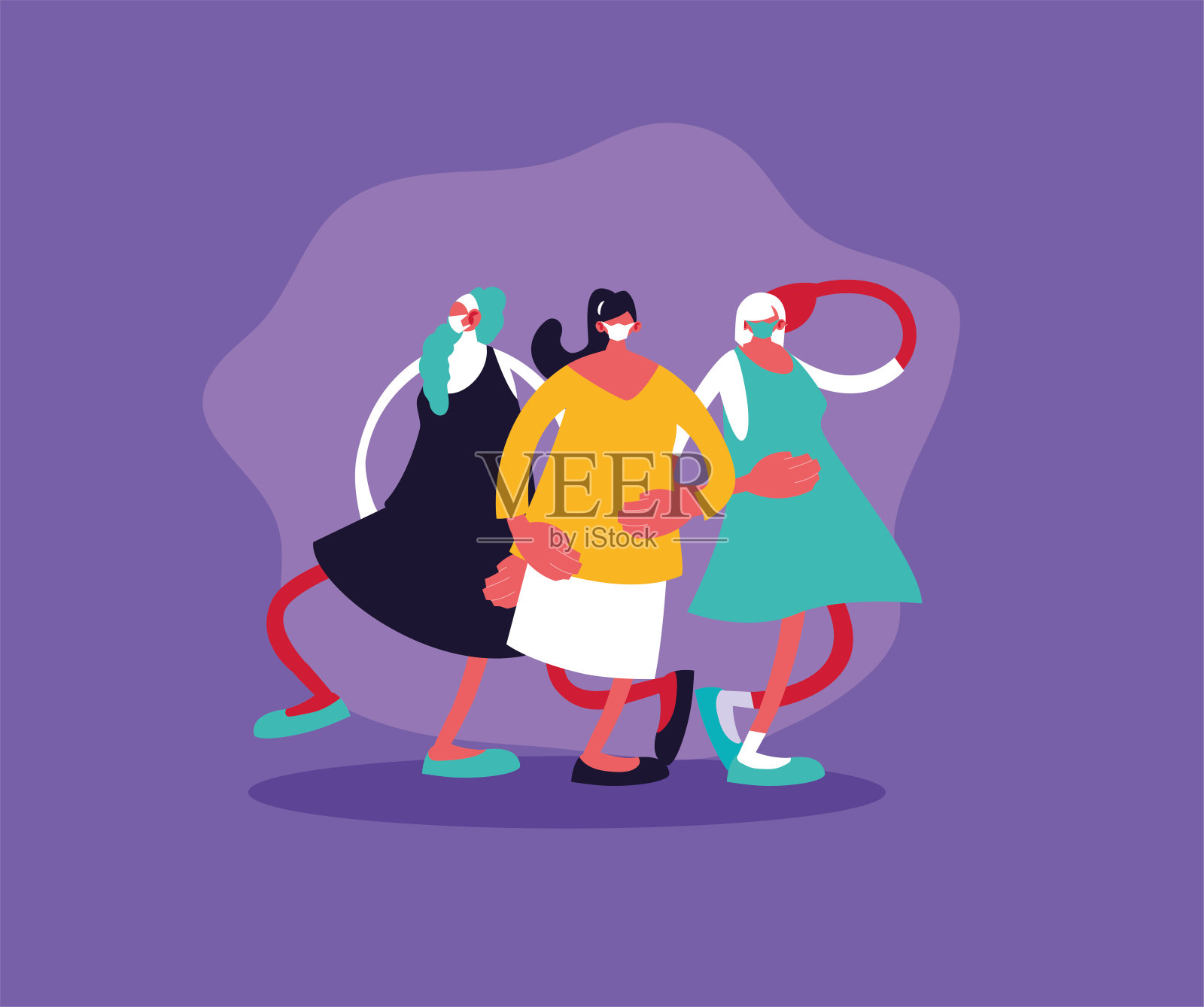 妇女戴上外科口罩以避免病毒感染插画图片素材