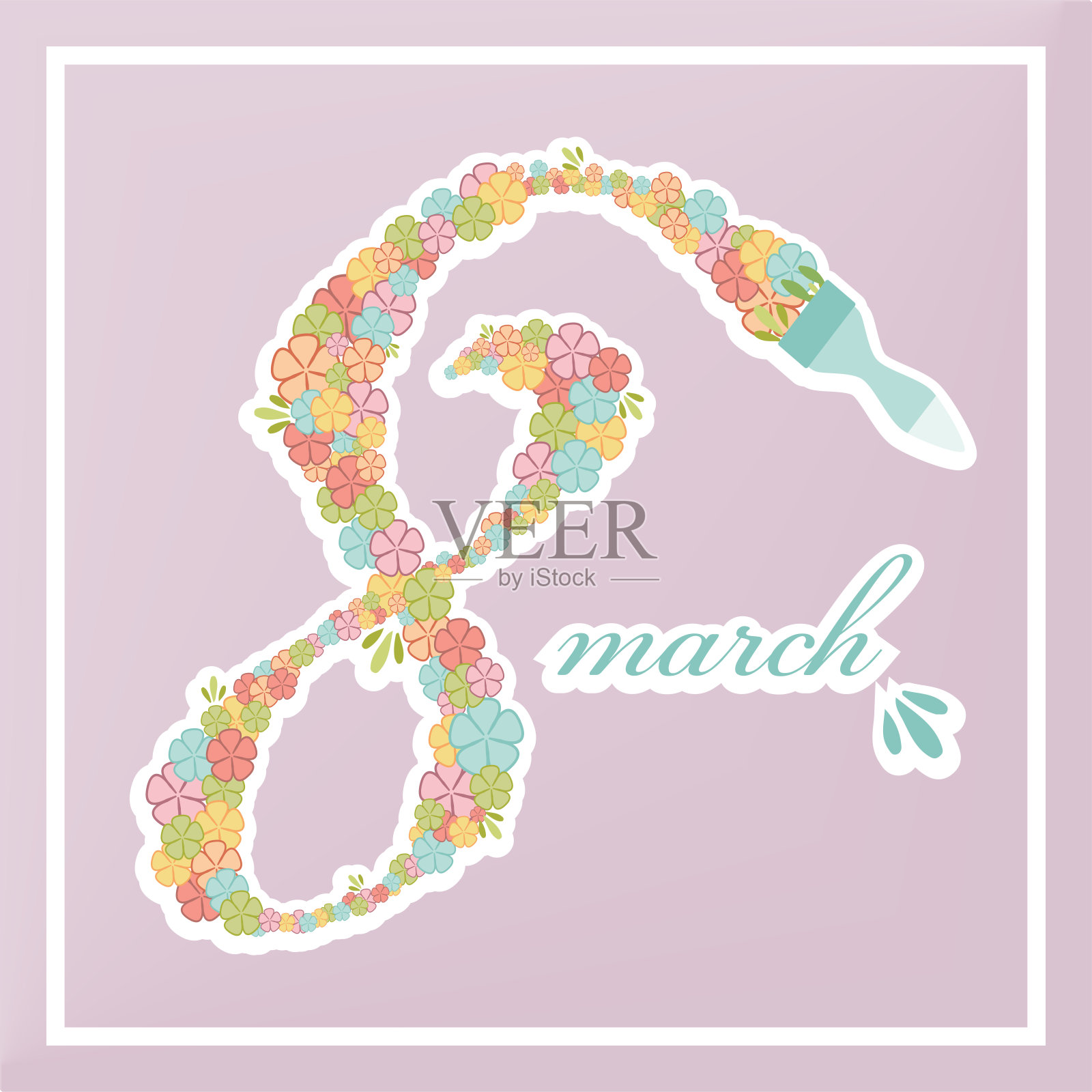 图八春花。油漆刷用颜色绘制插画图片素材