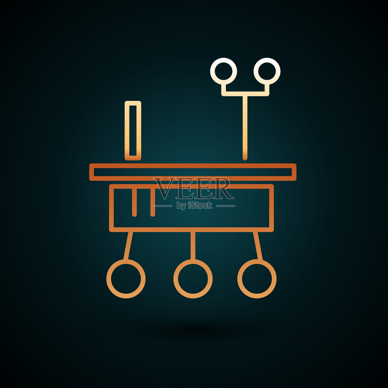 金色线火星漫游者图标孤立在深蓝色插画图片素材