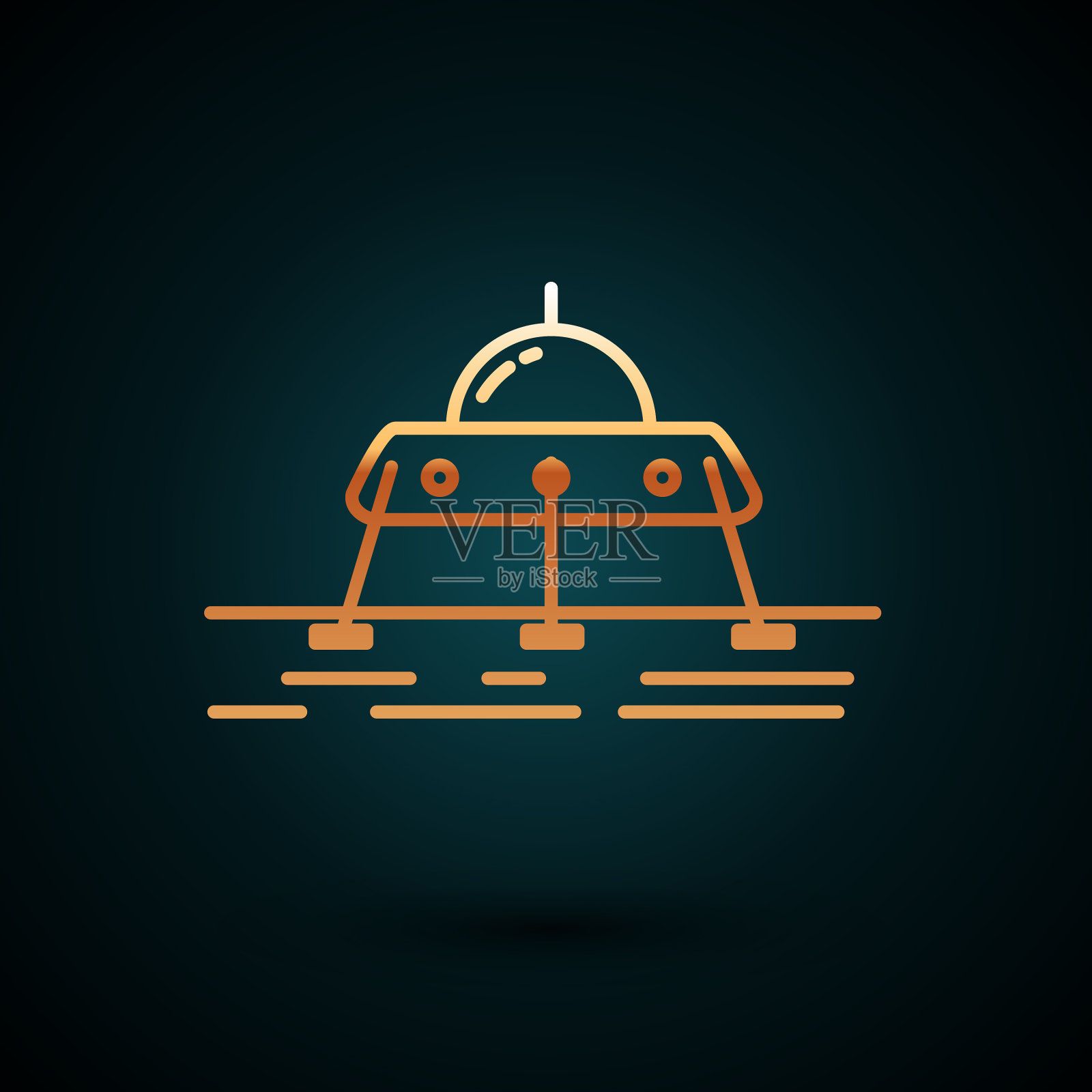 金色线火星漫游者图标孤立在深蓝色插画图片素材