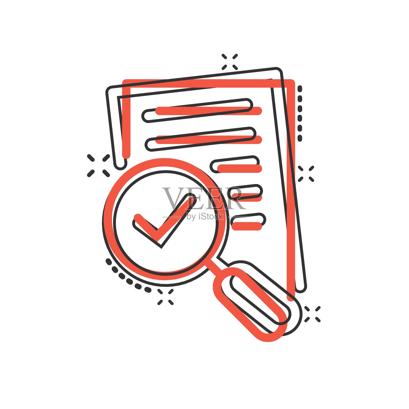 财务报表图标在漫画风格。结果卡通矢量插图在白色孤立的背景。报告飞溅效应的经营理念。插画图片素材