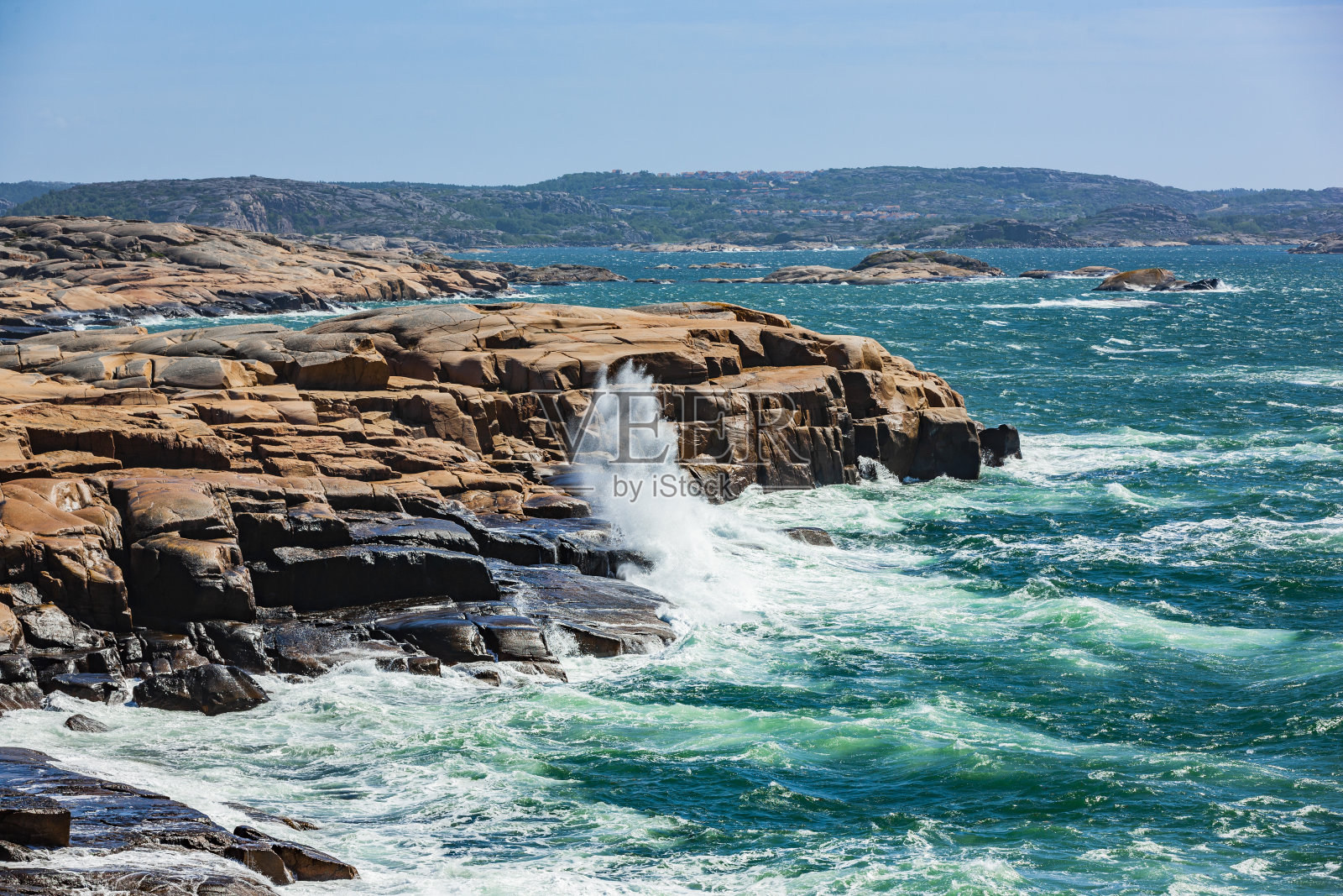 拉姆斯维克兰代群岛的日落，Bohuslän，瑞典照片摄影图片