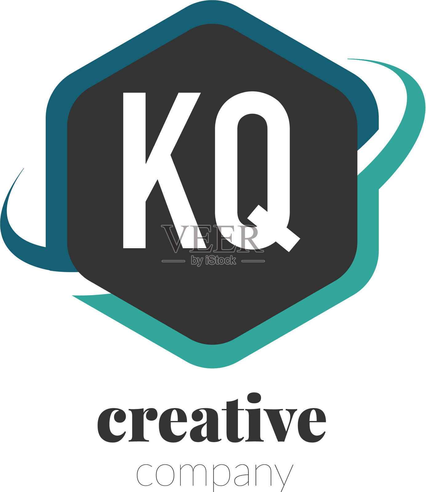 首字母kq创意六角形设计标志插画图片素材