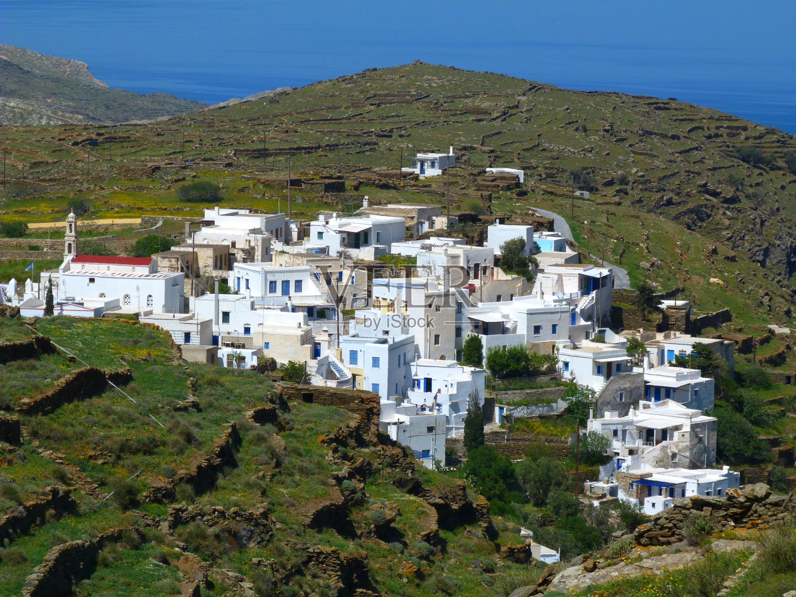 村庄，蒂诺斯岛，基克拉迪斯群岛，希腊照片摄影图片