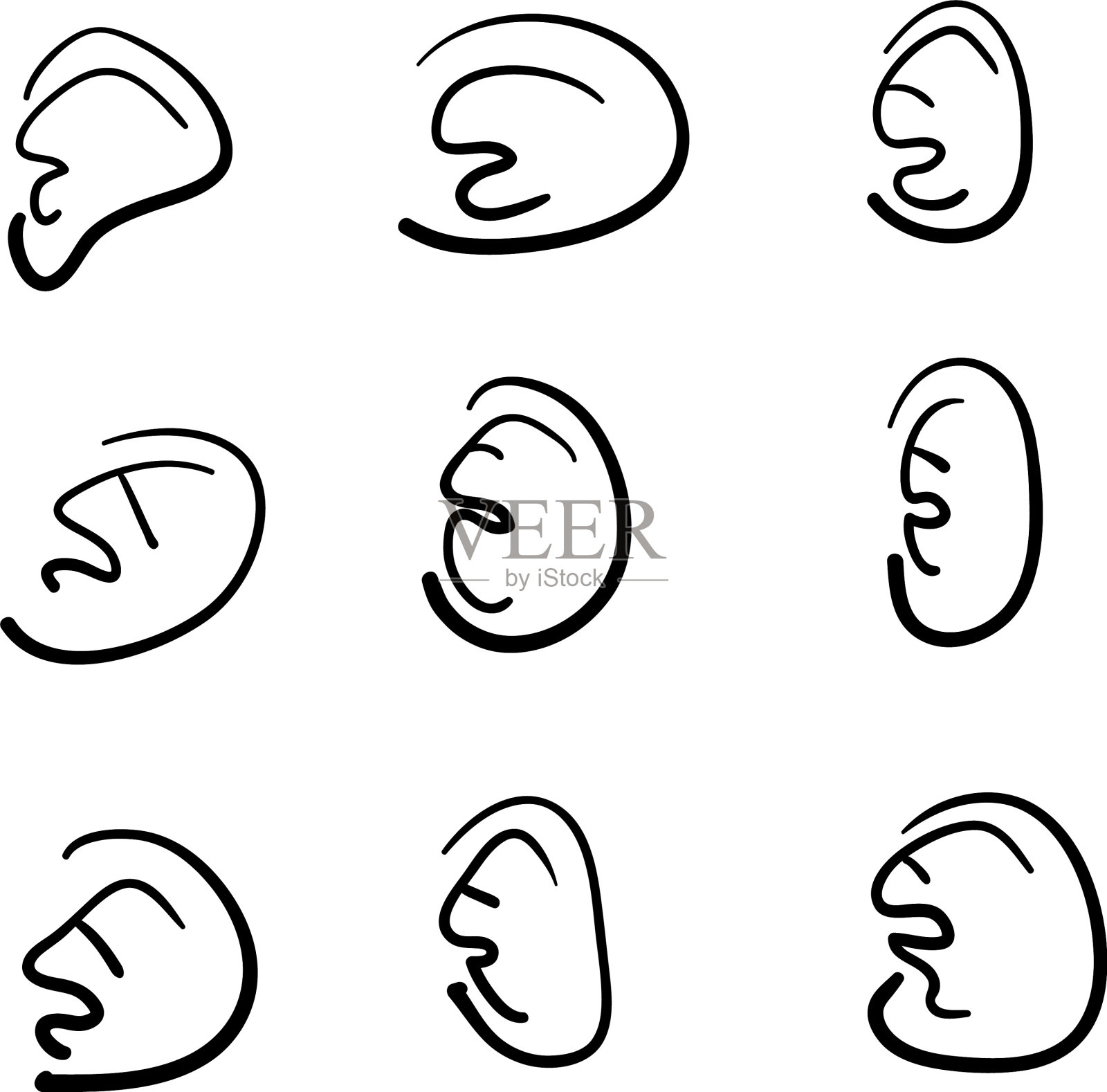 手绘耳朵收集与涂鸦卡通插画图片素材