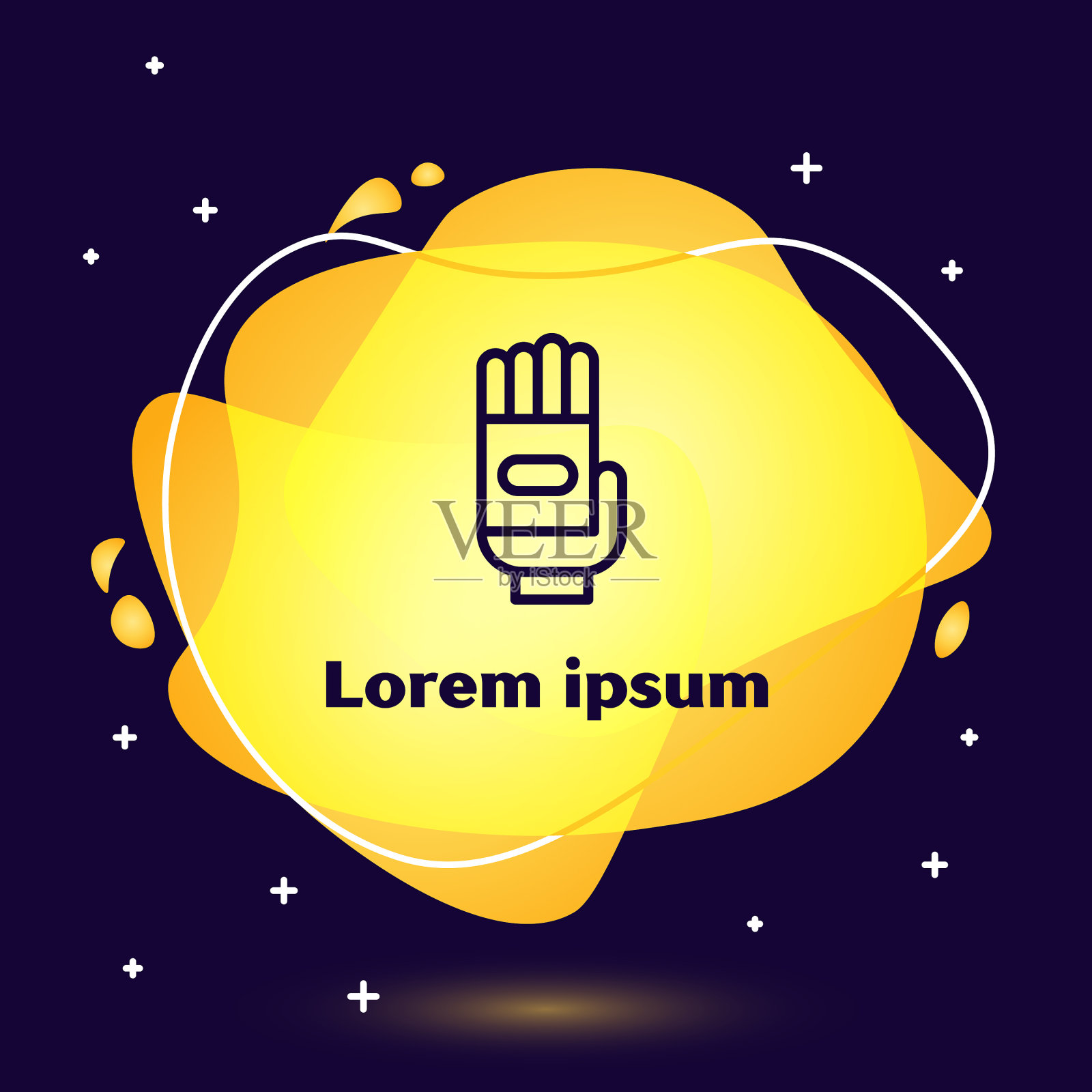 黑色线花园手套图标孤立在蓝色插画图片素材