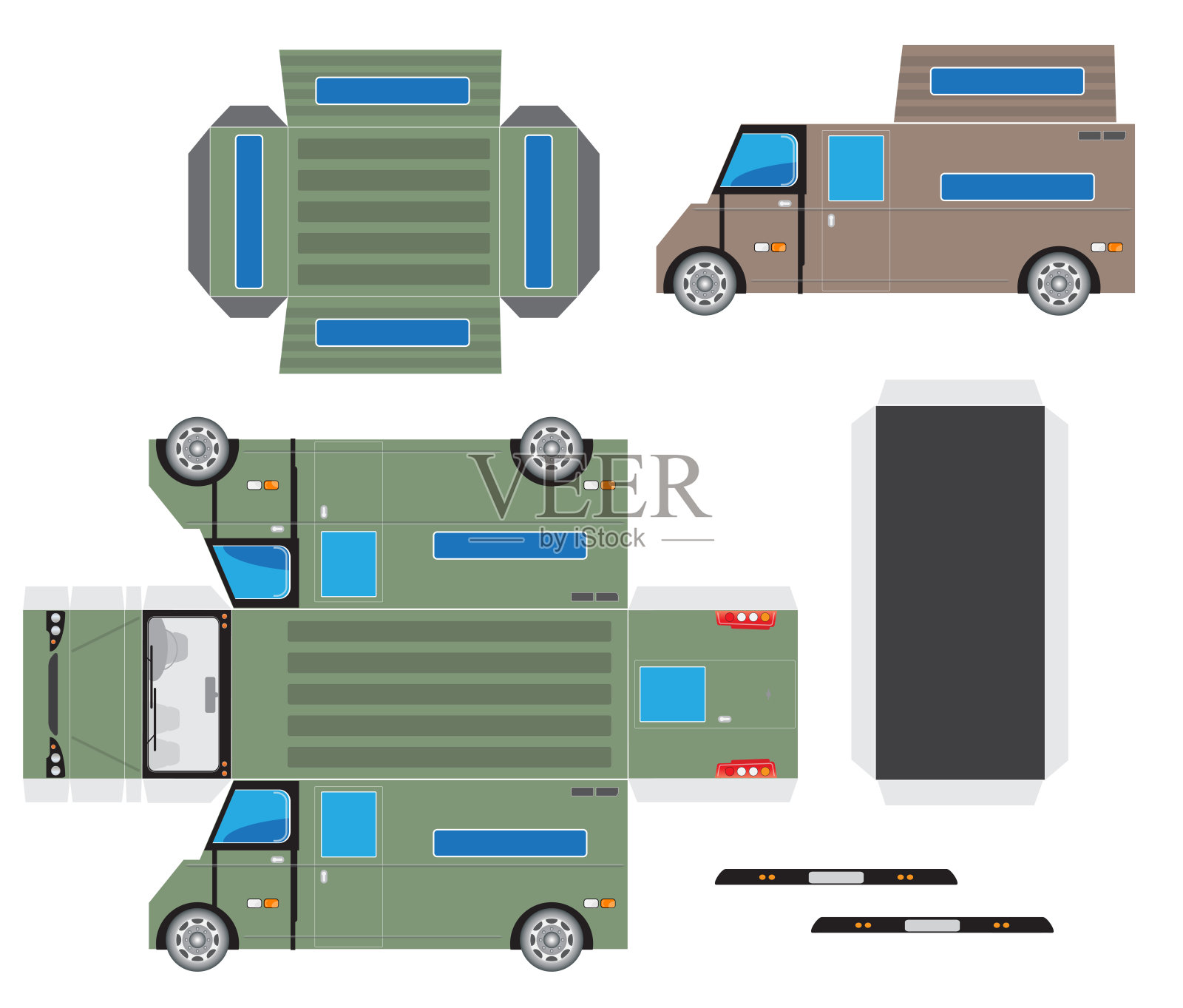 大篷车的纸模型切割和粘合插画图片素材