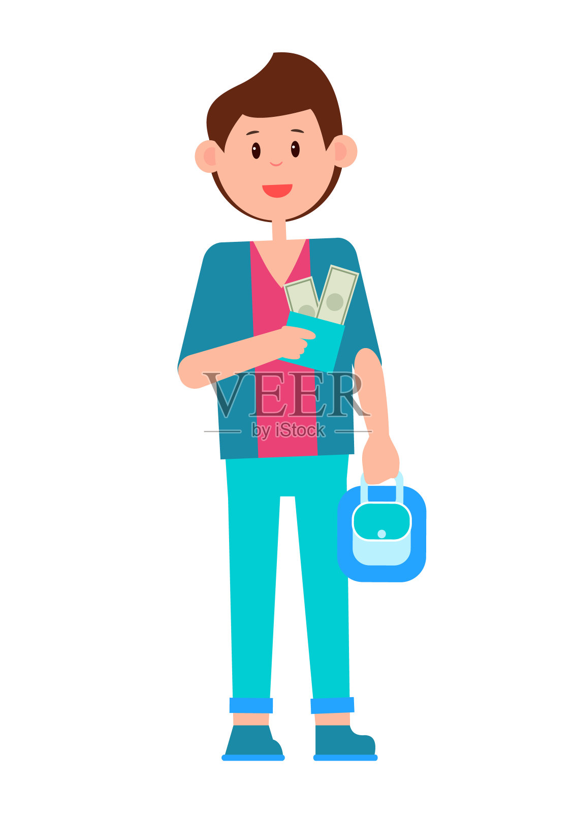 明亮的海报与快乐的年轻人在可爱的西装插画图片素材