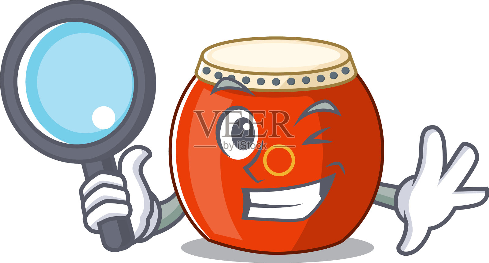 酷和聪明的中国鼓侦探卡通插画图片素材