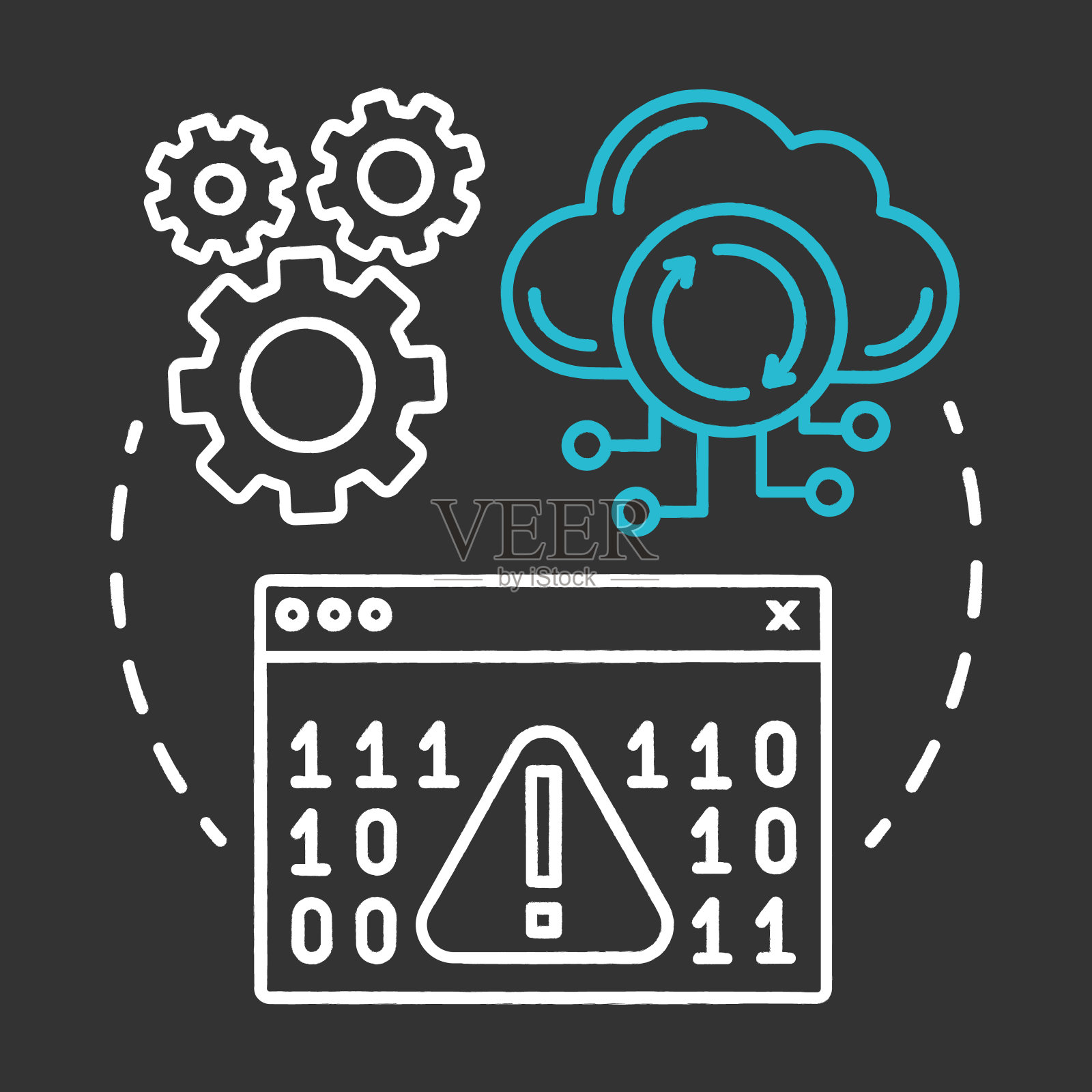 恢复测试粉笔概念图标。软件开发管理思想的细线说明。碰撞试验。程序工作流程，应用程序性能。IT项目的想法。矢量孤立的黑板插图插画图片素材