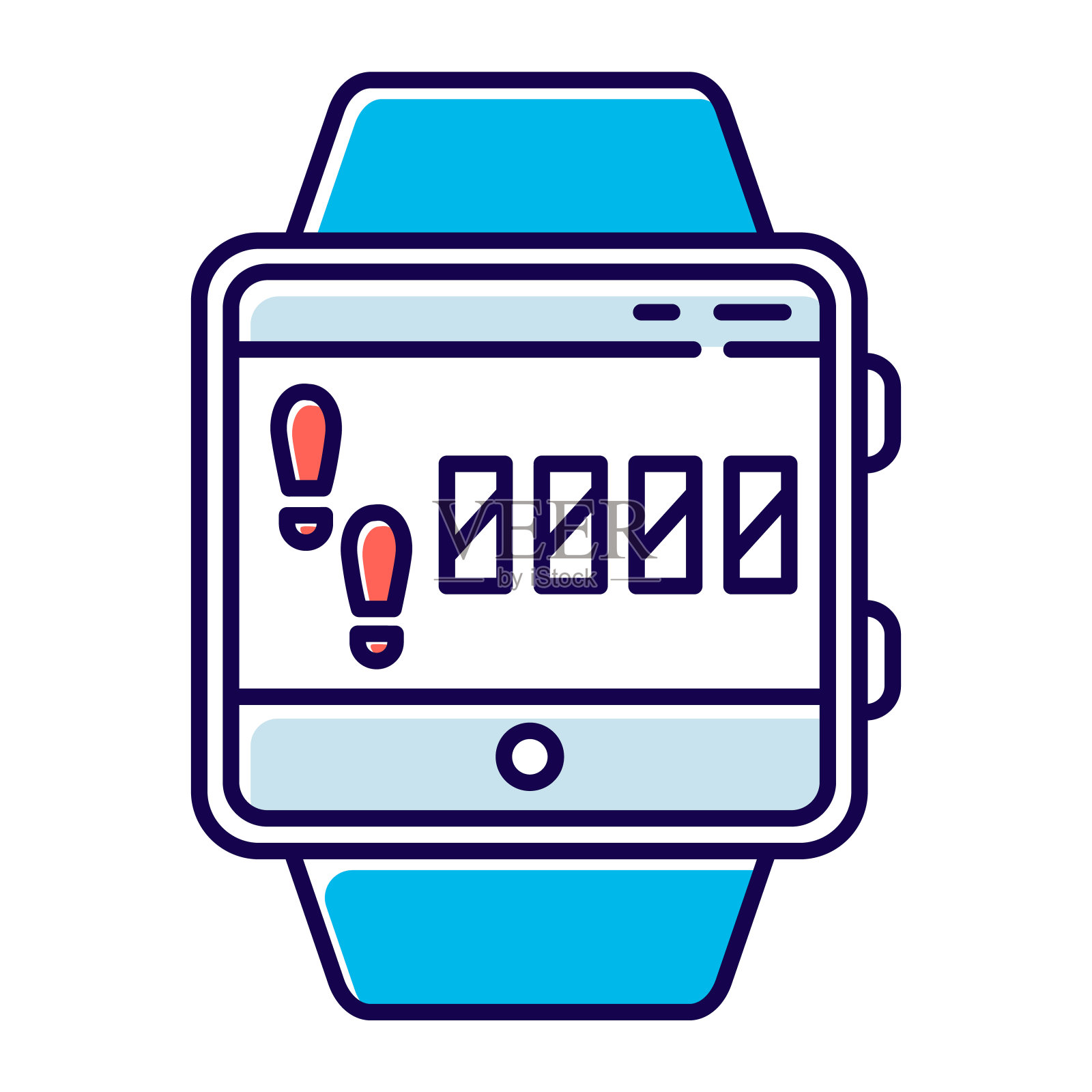 步骤跟踪智能手表功能彩色图标。健身腕带功能和健康服务。运动训练，步行距离，腿部有氧运动。孤立的矢量图插画图片素材