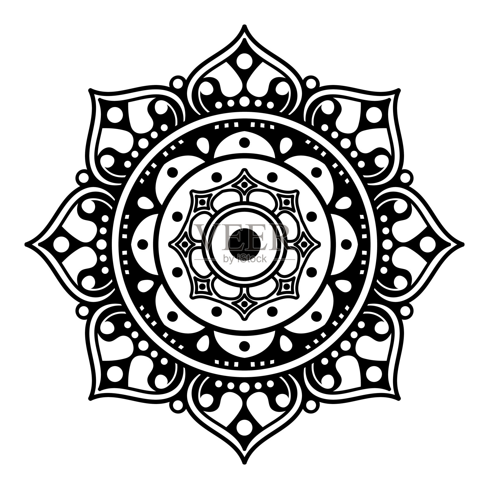 曼荼罗圆形装饰。可用于贺卡、手机壳打印等。手绘背景，矢量孤立在白色。每股收益10插画图片素材