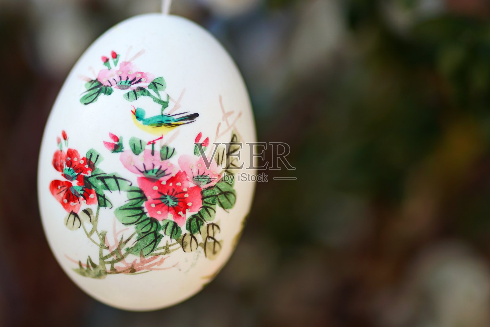复活节习俗-手绘鸡蛋和柳絮(柳)作为背景。巴伐利亚,德国。照片摄影图片