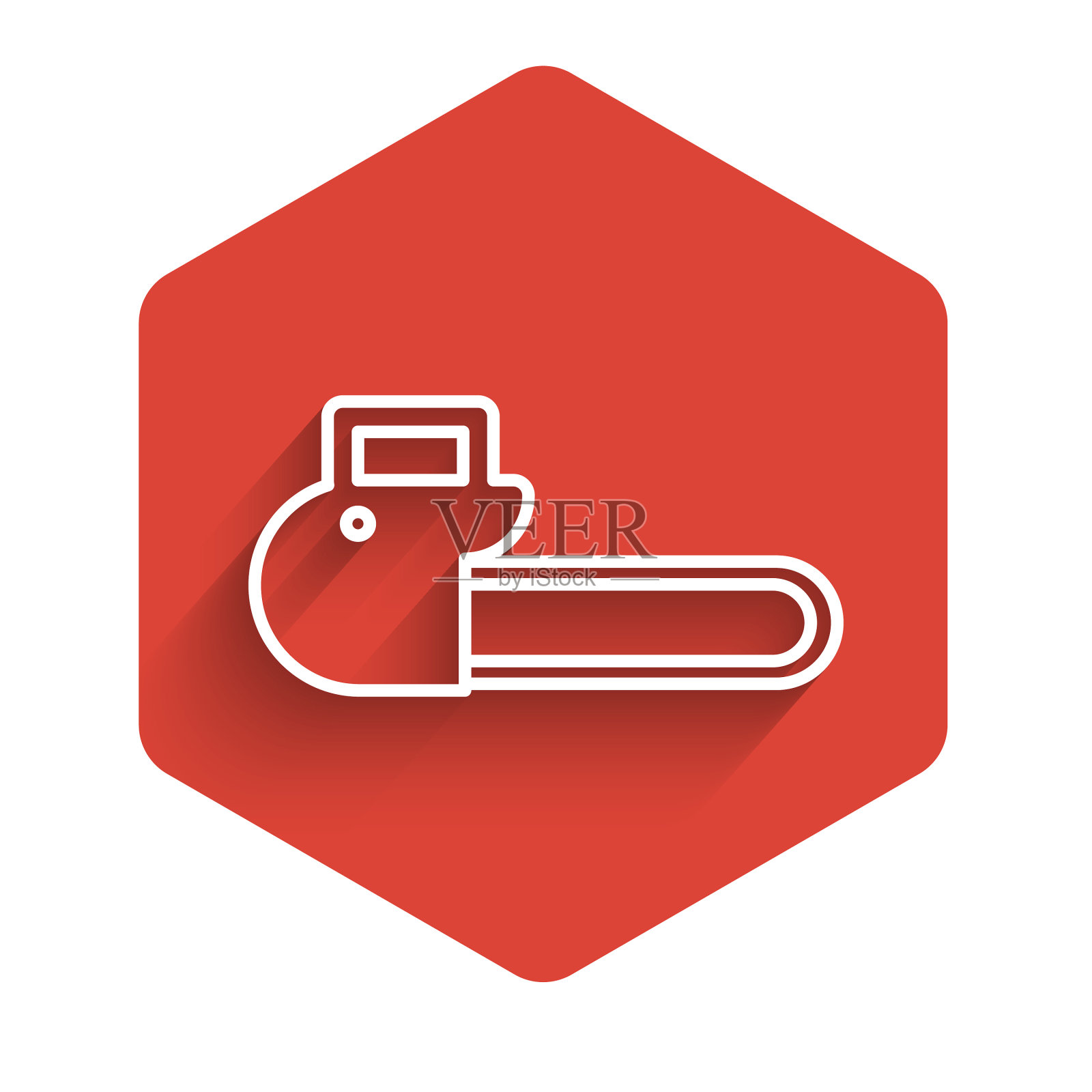 白色线链锯图标孤立与长影子插画图片素材