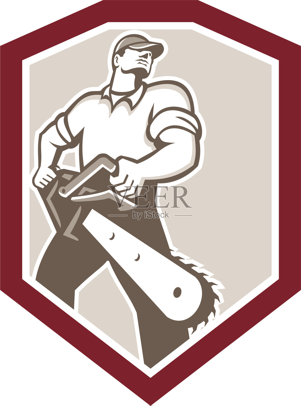 举着链锯盾牌的伐木工树木学家插画图片素材