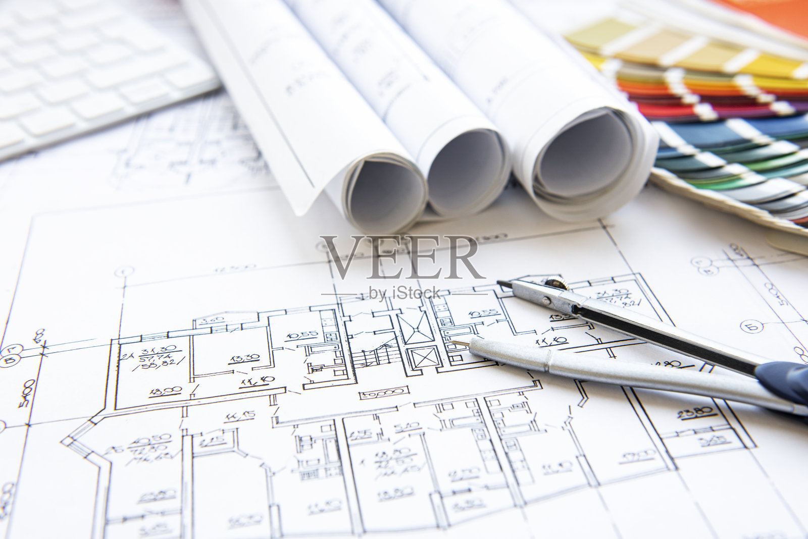 建筑师工作场所俯视图照片摄影图片