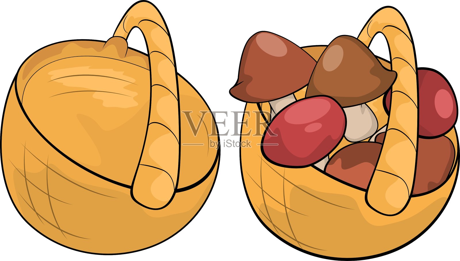 篮子和蘑菇插画图片素材