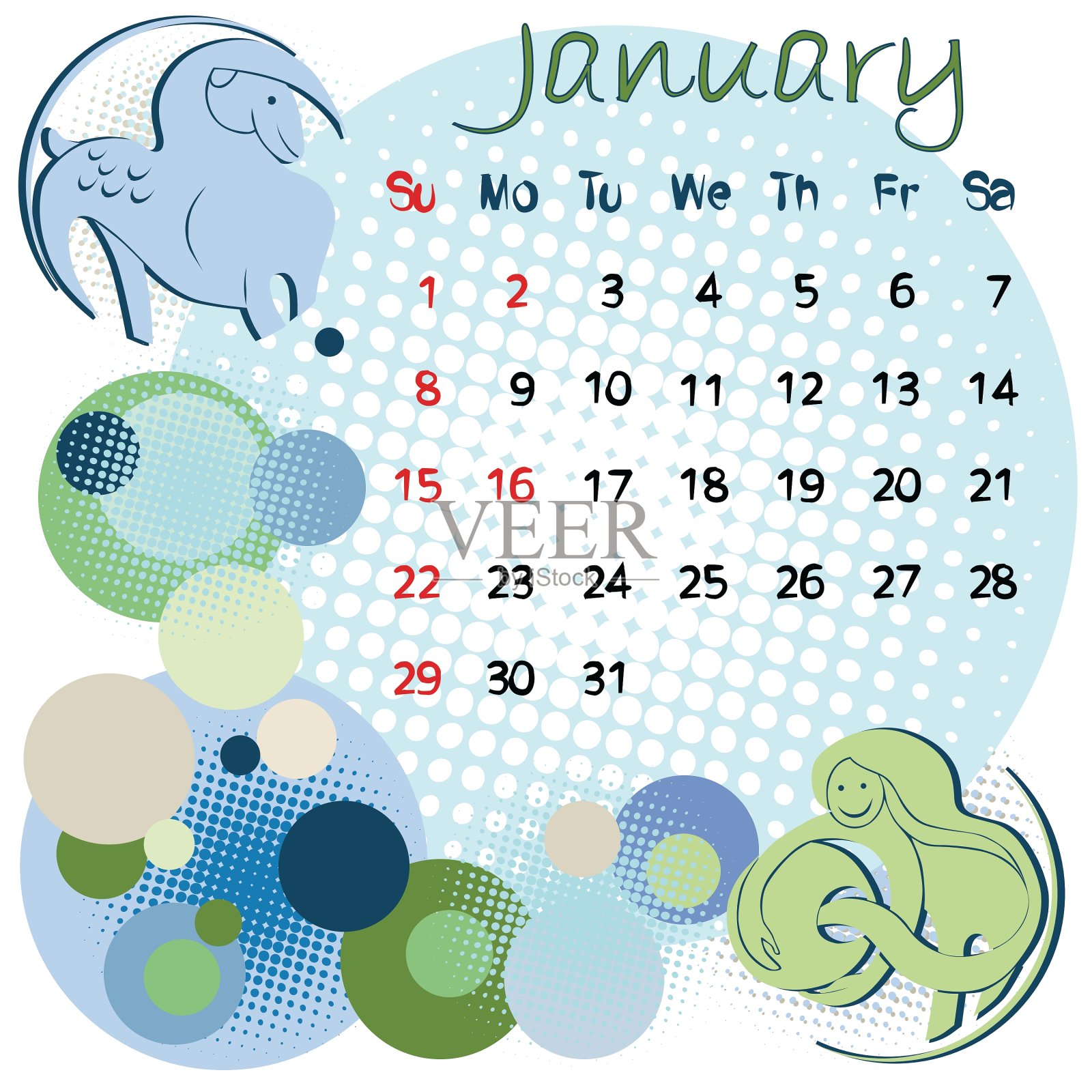 2012年1月日历插画图片素材