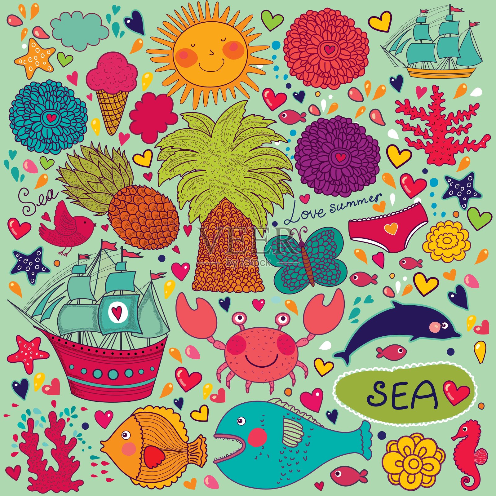 夏天的对象插画图片素材