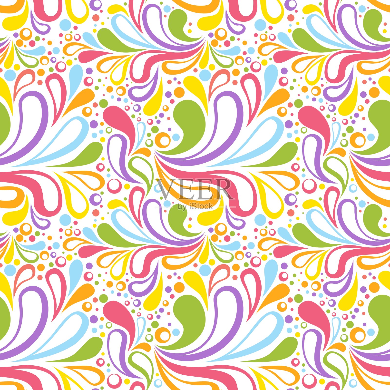 色彩缤纷的夏日无缝花纹配花插画图片素材