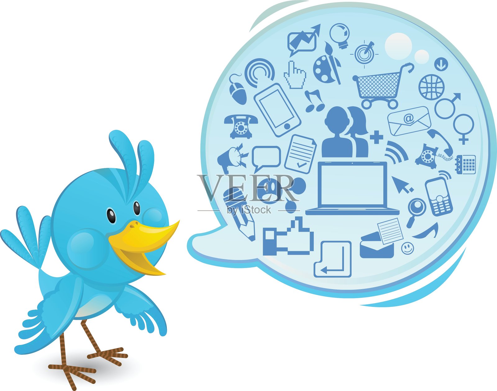 社交网络媒体蓝鸟插画图片素材