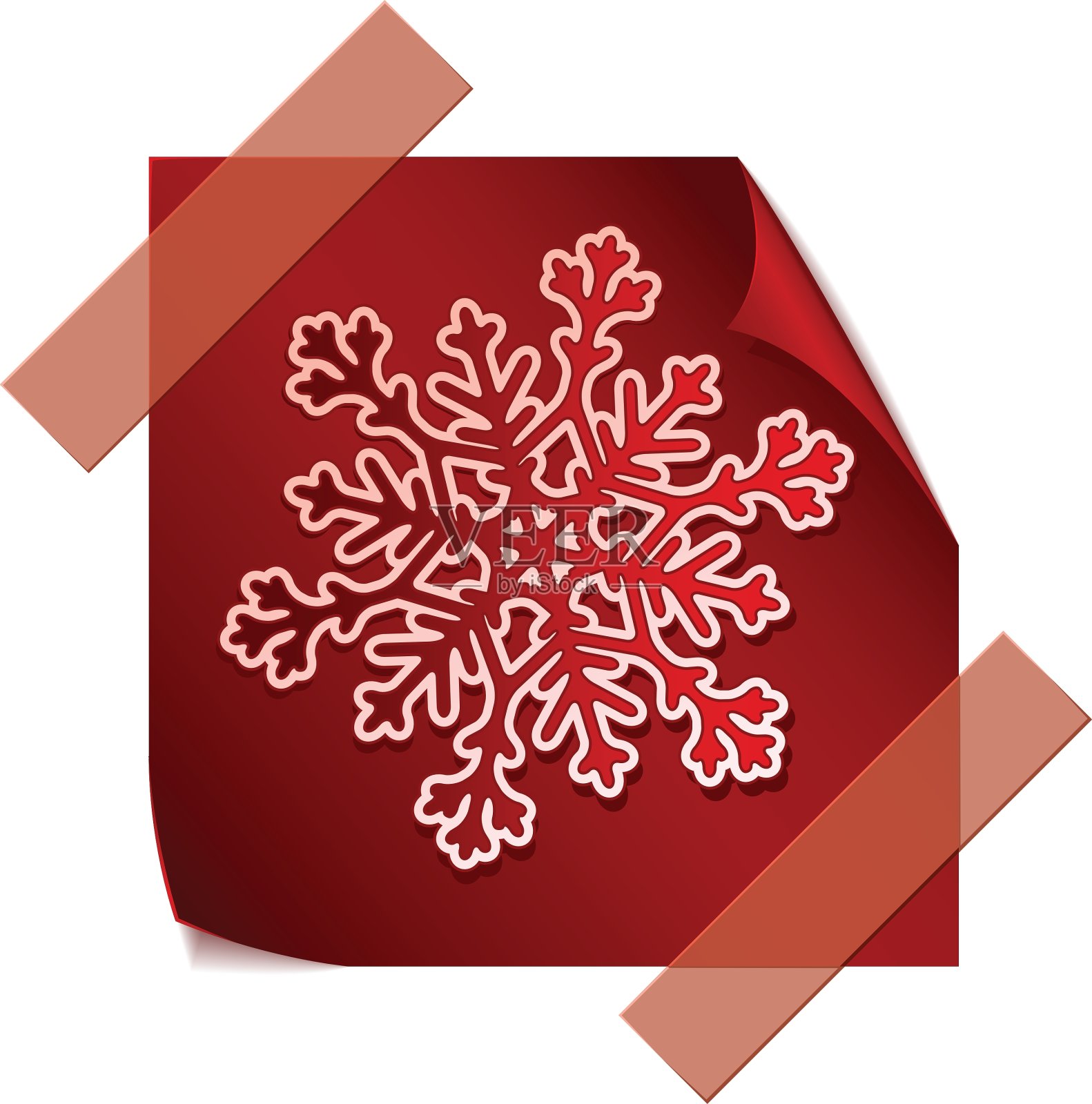 红色的纸雪花贴在红色的贴纸上设计元素图片