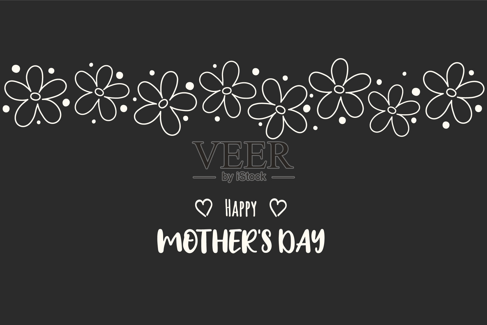 印有手绘鲜花和问候的母亲节横幅。向量插画图片素材