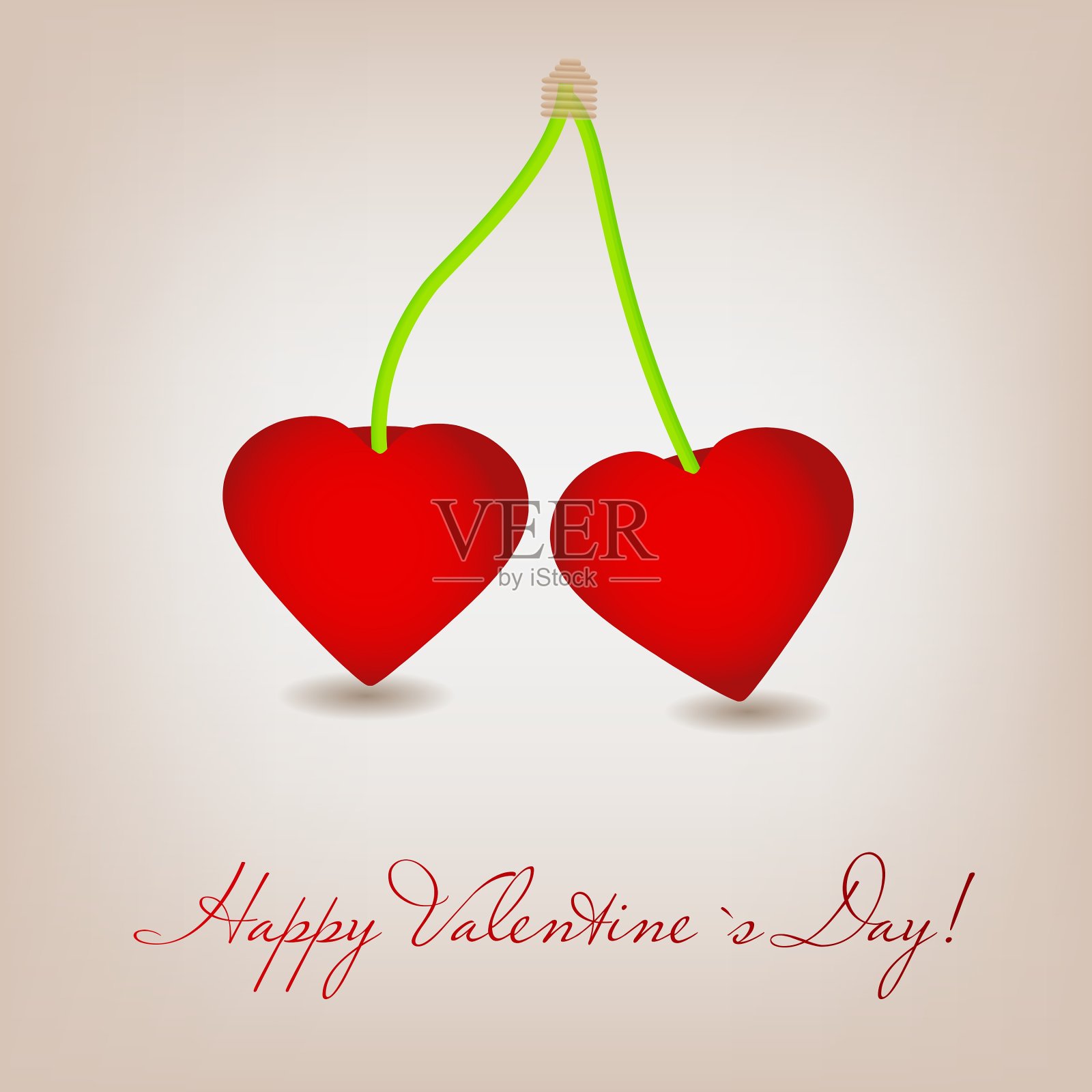 情人节快乐，樱桃心的卡片插画图片素材