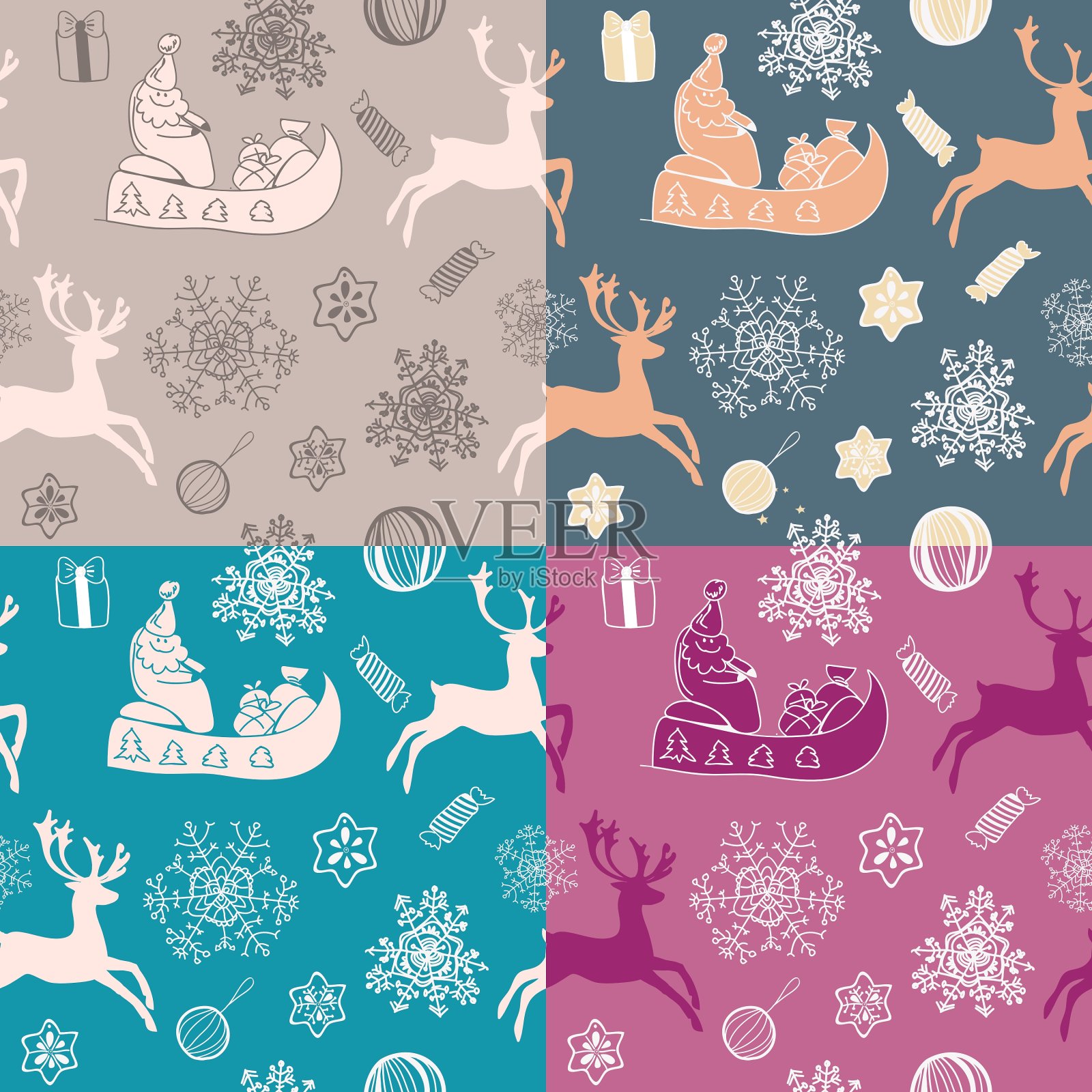 有趣的冬季圣诞套4无缝模式插画图片素材