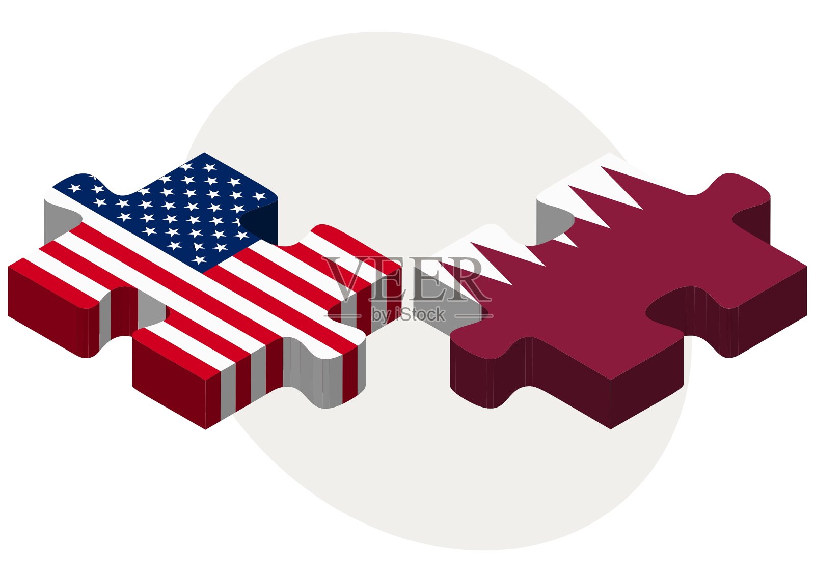 美国和卡塔尔国旗拼图插画图片素材