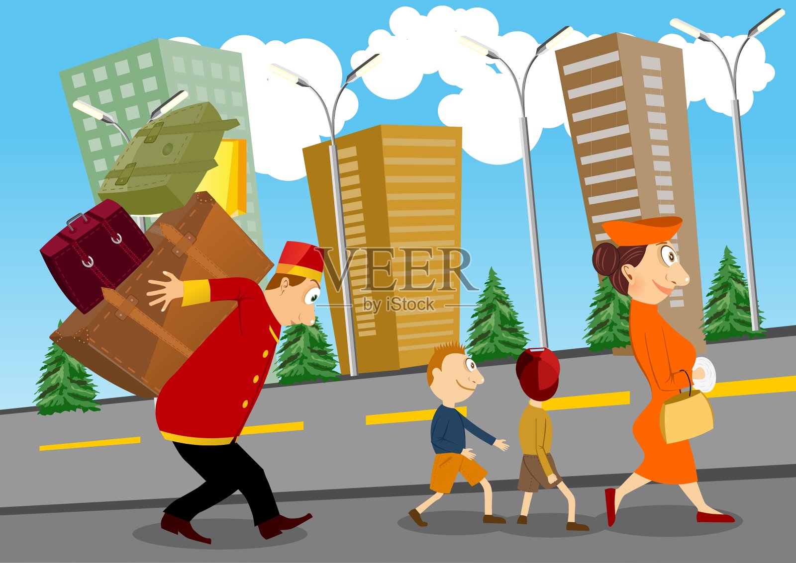 旅馆服务员carriying行李插画图片素材