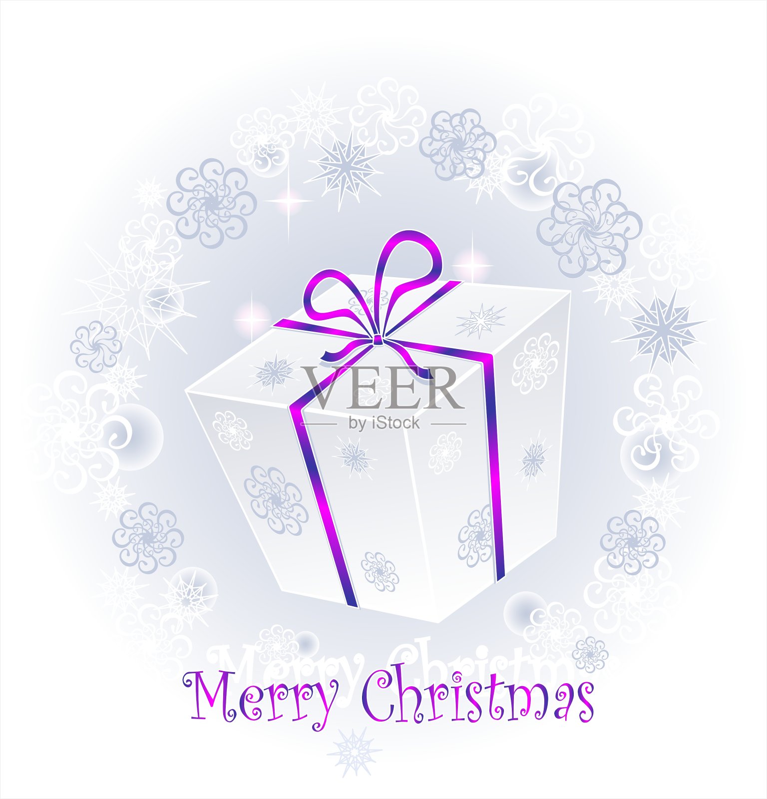 礼物装在一个盒子里，上面有一个蝴蝶结，背景是雪设计模板素材