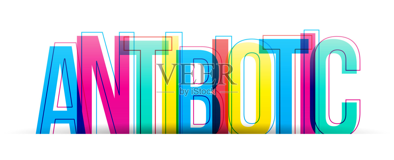 “抗生素”这个词。孤立的彩色字母在白色的背景。设计元素图片