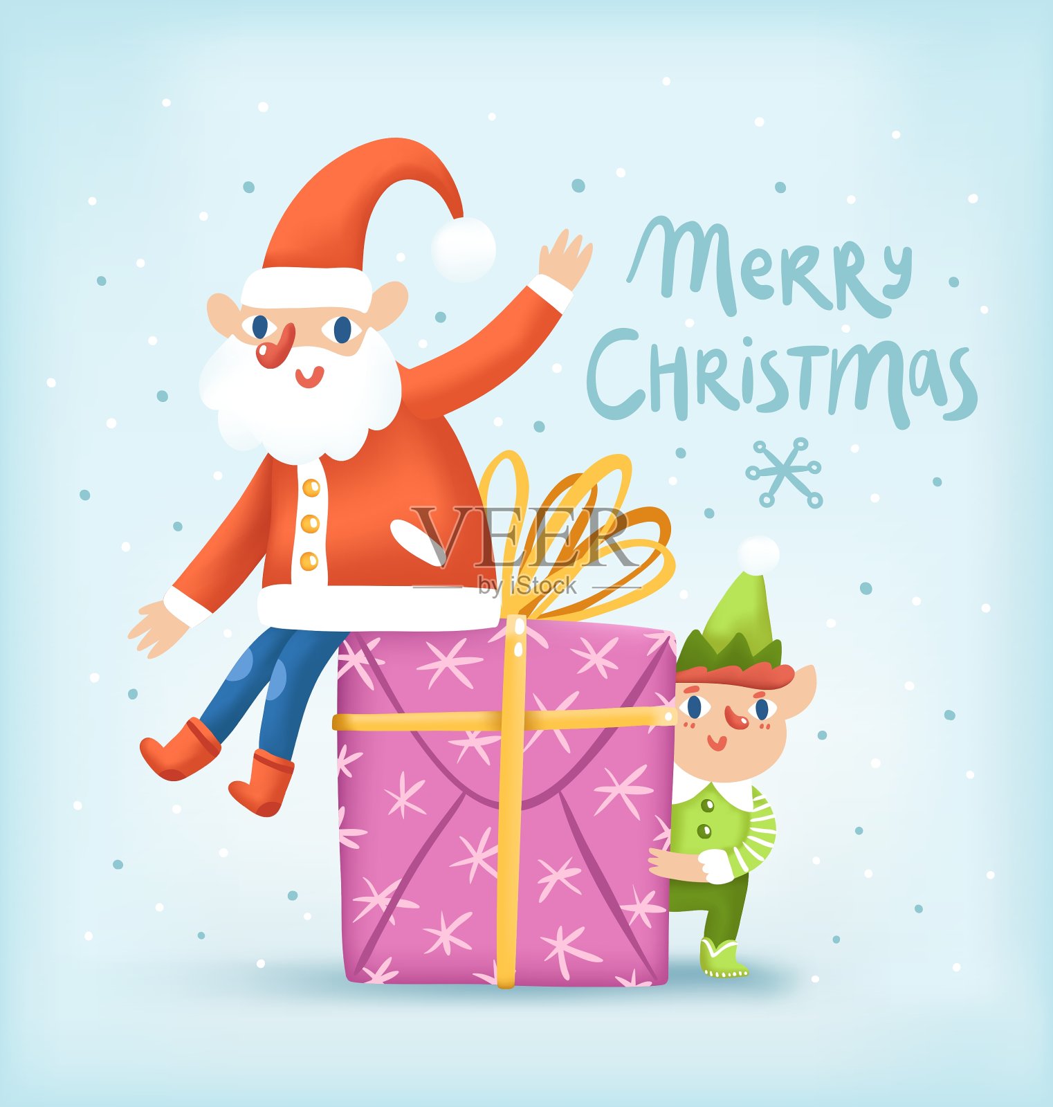 圣诞精灵和一张圣诞贺卡插画图片素材