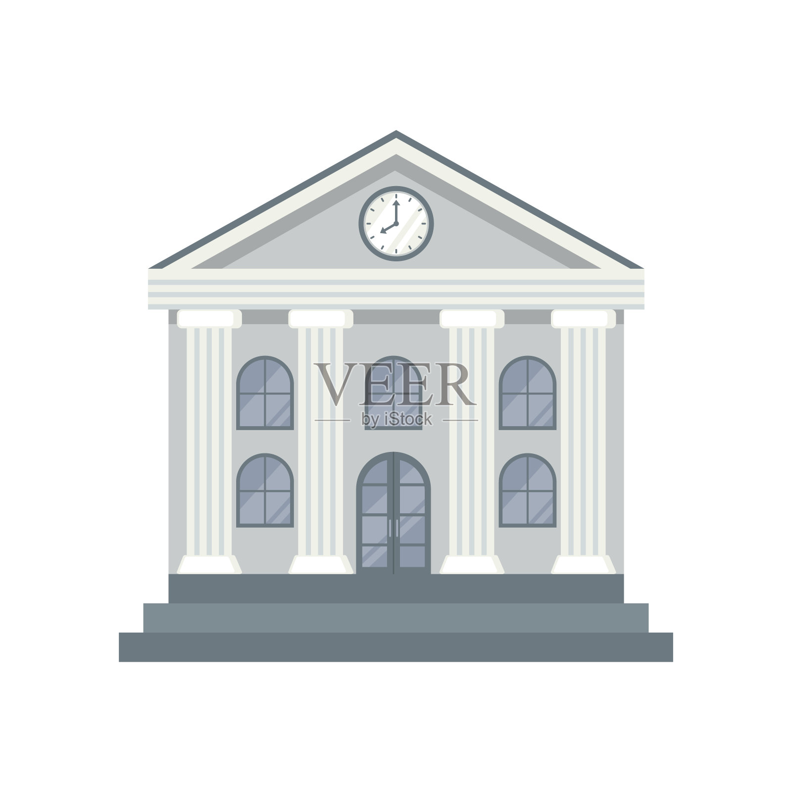 银行大楼图标在平面风格孤立的白色背景。插画图片素材