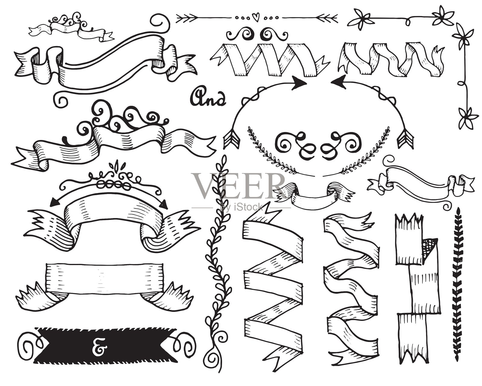手绘复古标签插画图片素材