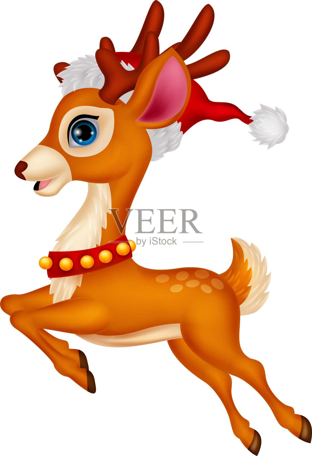 可爱的小鹿卡通与红色的帽子设计元素图片