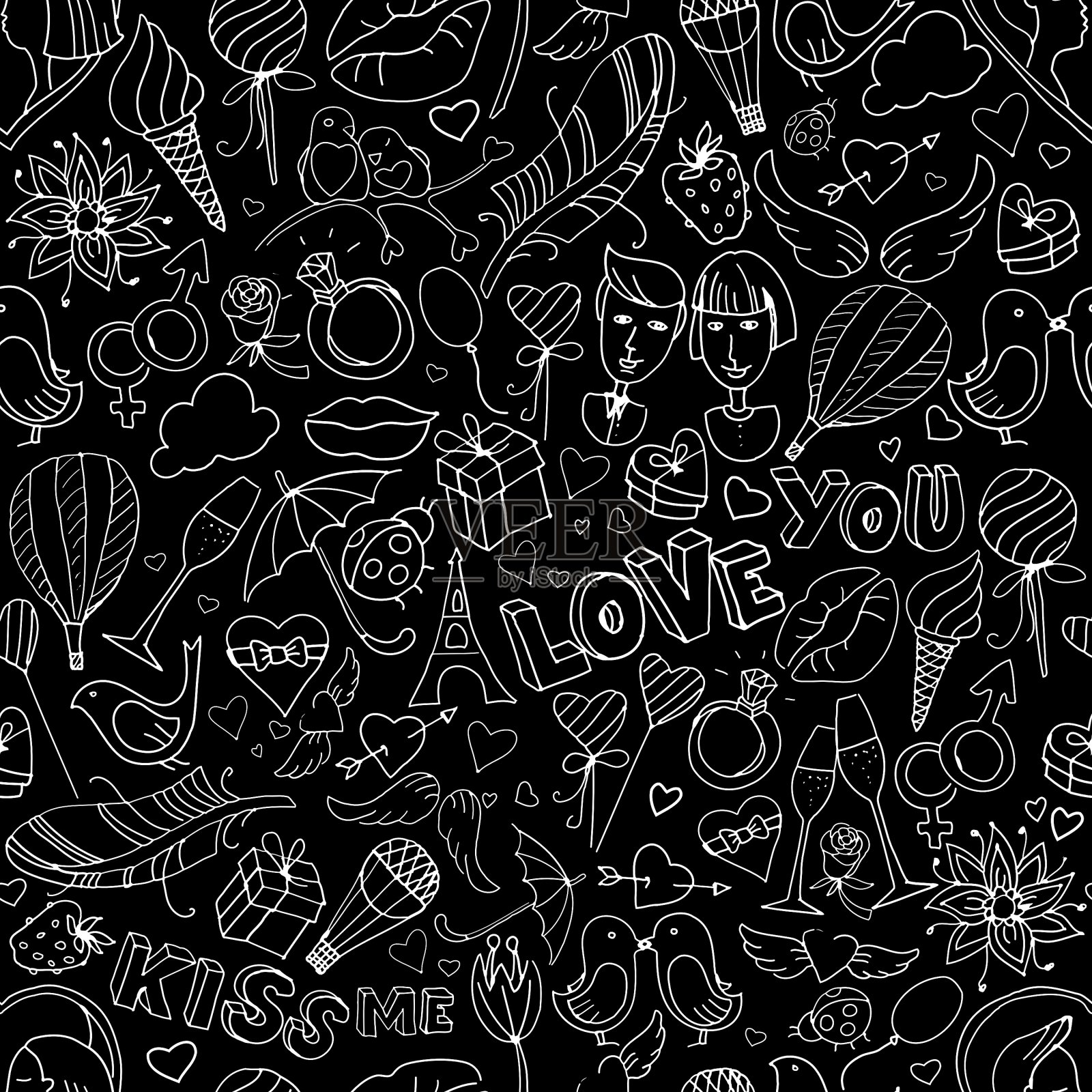 情人节图案素描风格插画图片素材