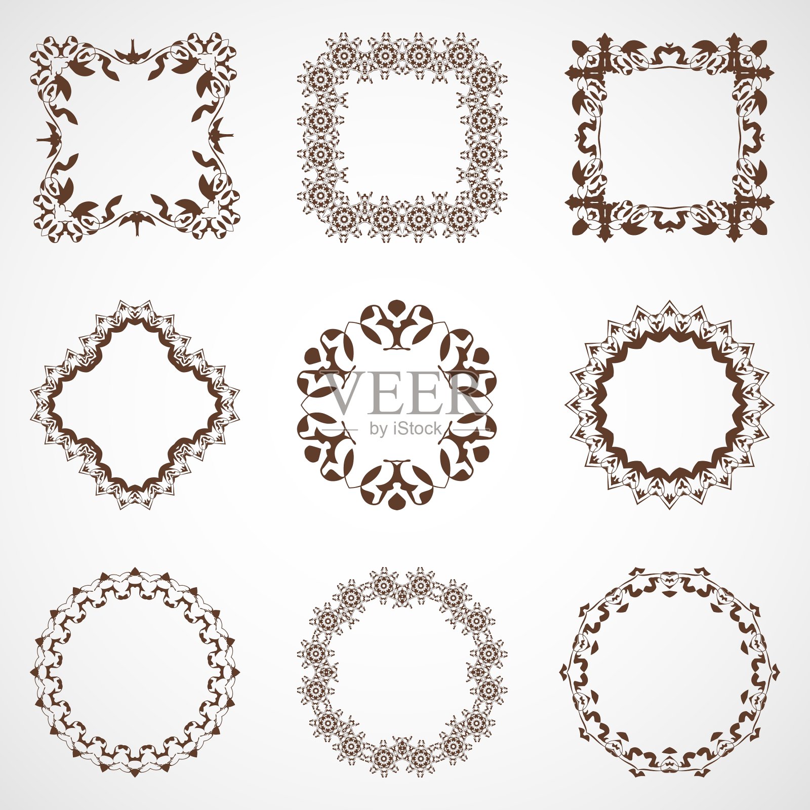 一套复古的棕色框架插画图片素材