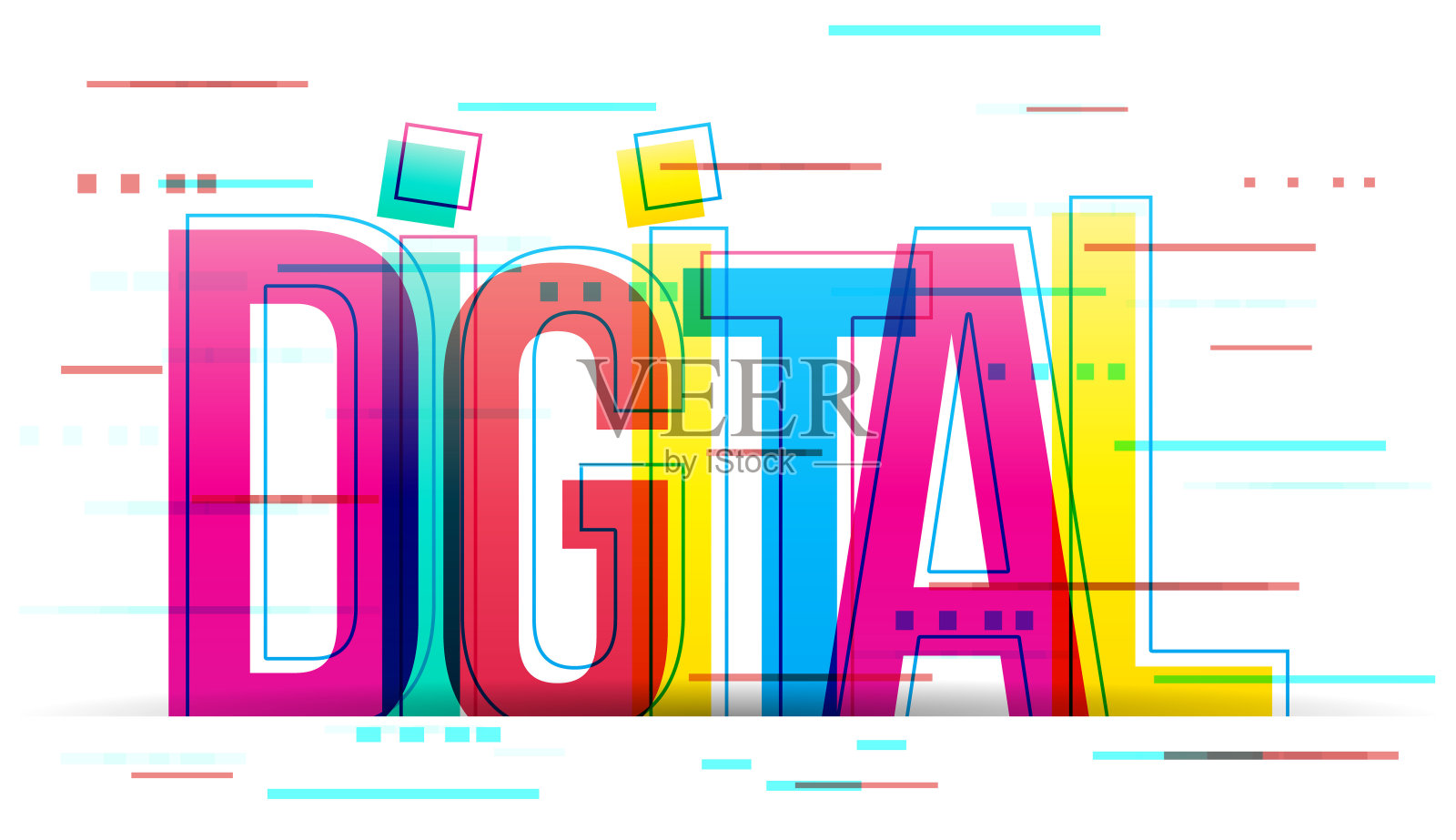“数字”这个词。多色文本孤立在白色背景。插画图片素材