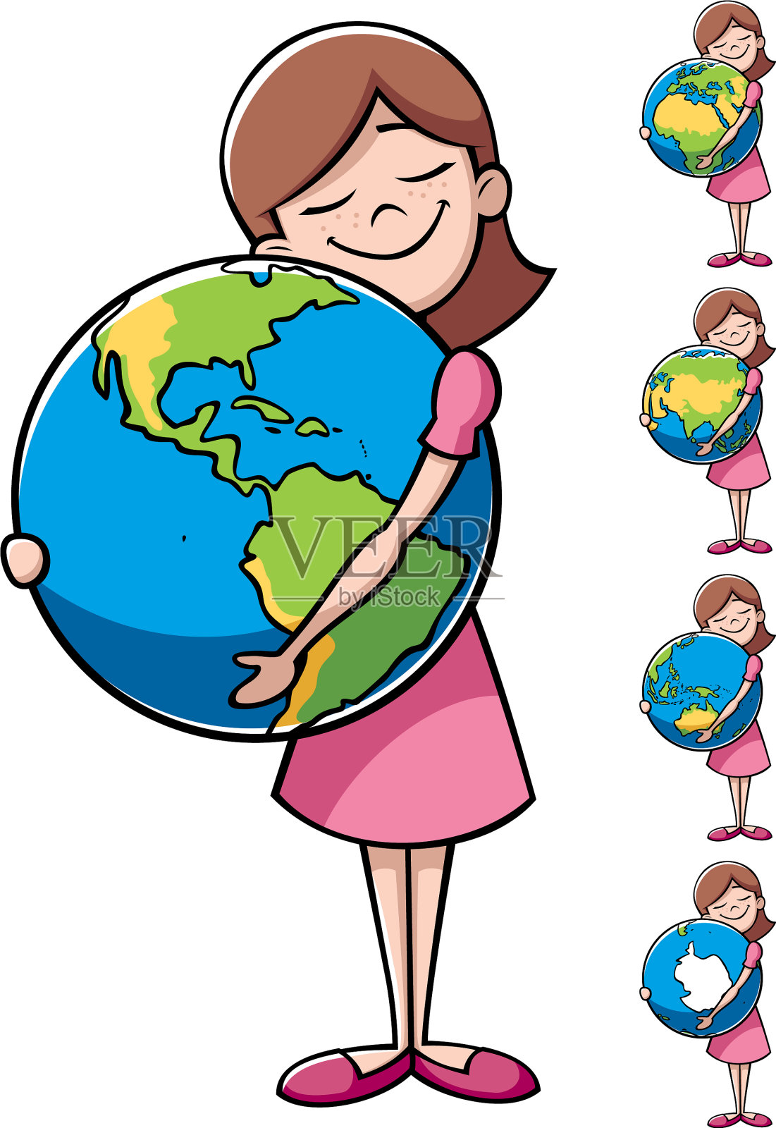 孩子和地球插画图片素材