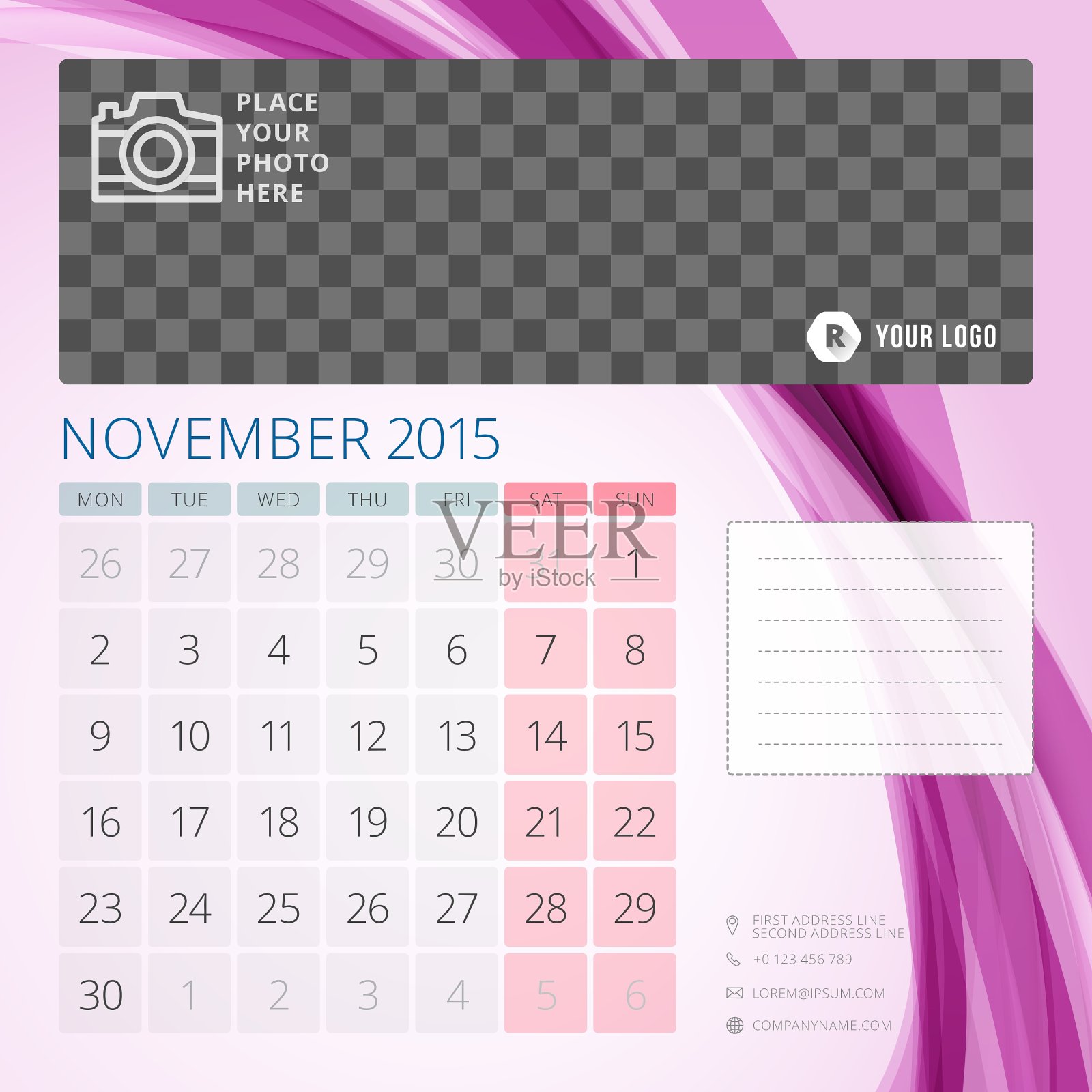 日历2015年11月的模板与地方设计模板素材