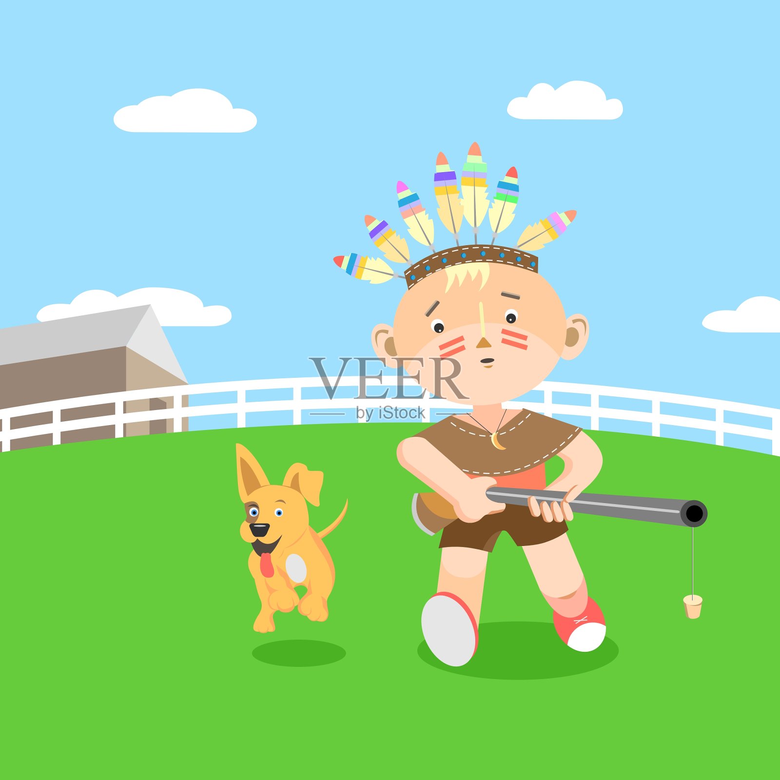 男孩在打猎插画图片素材