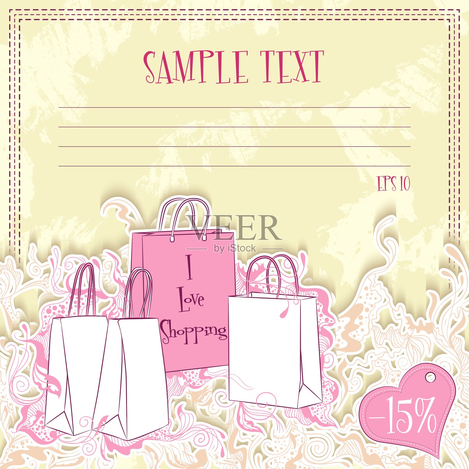 带购物袋的留言卡设计模板素材